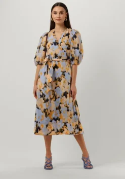 blauwe second female midi jurk marigold wrap dress