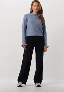 blauwe selected femme trui slflulu ls knit frill cuff o-neck