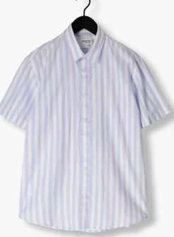 blauwe selected homme casual overhemd slhregnew-linen shirt ss classic