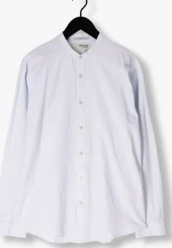 blauwe selected homme casual overhemd slhregnew-linen shirt ls band