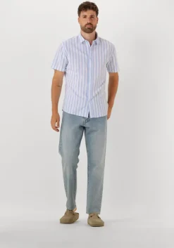 blauwe selected homme casual overhemd slhreg-sun shirt ss noos