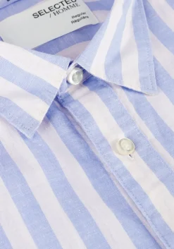 blauwe selected homme casual overhemd slhreg-sun shirt ss noos