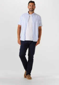 blauwe selected homme casual overhemd slhreg-sun shirt ss noos
