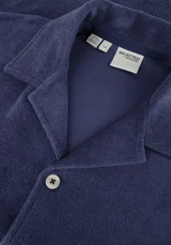 blauwe selected homme casual overhemd slhrelaxtalon towel ss jersey shirt