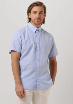 blauwe selected homme casual overhemd slhslimnew-linen shirts ss classic w