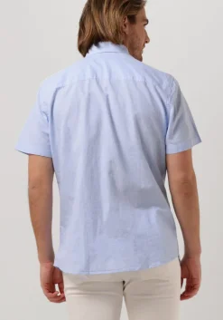 blauwe selected homme casual overhemd slhslimnew-linen shirts ss classic w