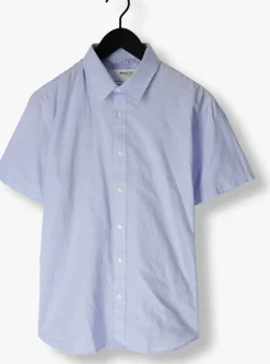 blauwe selected homme casual overhemd slhslimnew-linen shirts ss classic w