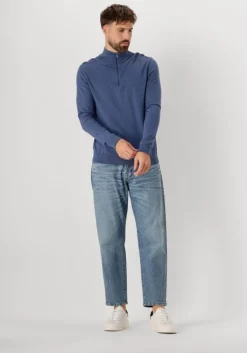 blauwe selected homme trui slhberg half zip cardigan noos