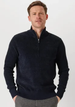 blauwe selected homme trui slhrodney ls high neck half zip