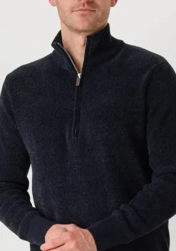 blauwe selected homme trui slhrodney ls high neck half zip