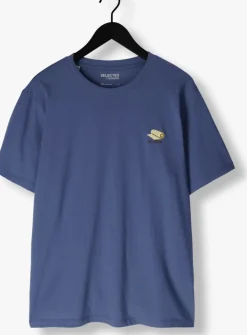 blauwe selected homme t-shirt slhaspen emb ss o-neck tee