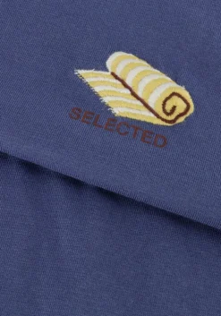 blauwe selected homme t-shirt slhaspen emb ss o-neck tee