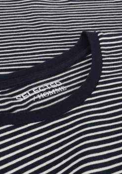 blauwe selected homme t-shirt slhaspen stripe ss o-neck tee noos