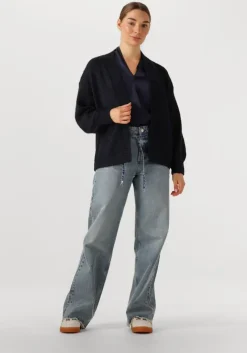 blauwe summum vest puff sleeve cardigan cozy melange knit