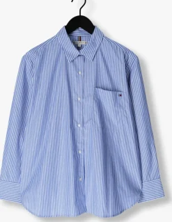 blauwe tommy hilfiger blouses ess poplin easy fit shirt