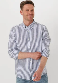 blauwe tommy hilfiger casual overhemd linen essential stripe rf shirt