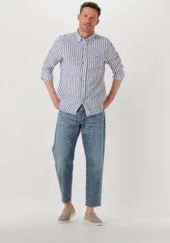 blauwe tommy hilfiger casual overhemd linen essential stripe rf shirt