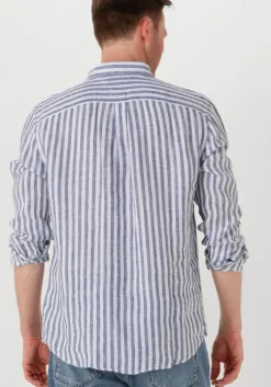 blauwe tommy hilfiger casual overhemd linen essential stripe rf shirt