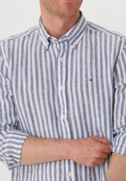 blauwe tommy hilfiger casual overhemd linen essential stripe rf shirt