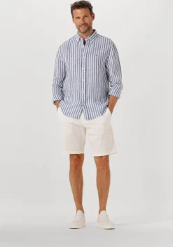 blauwe tommy hilfiger casual overhemd linen essential stripe rf shirt