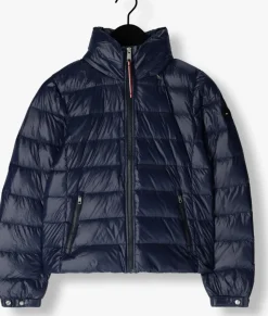blauwe tommy hilfiger gewatteerde jas lw down feminine gloss jacket