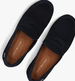 blauwe tommy hilfiger loafers flag soft suede drive