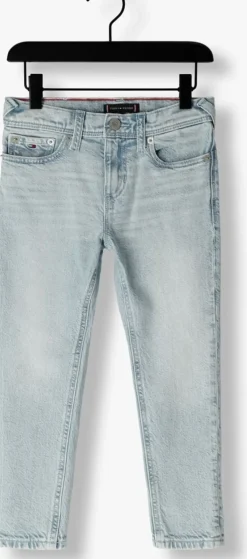 blauwe tommy hilfiger straight leg jeans scanton y slim fit bleach jeans