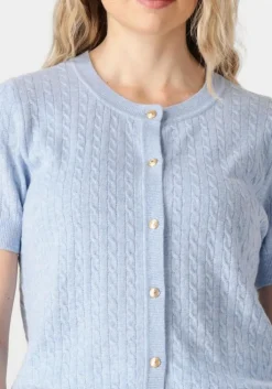 blauwe tommy hilfiger top mini cable c-nk cardi ss