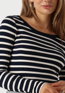 blauwe tommy hilfiger top slim 5x2 rib o-nk ls