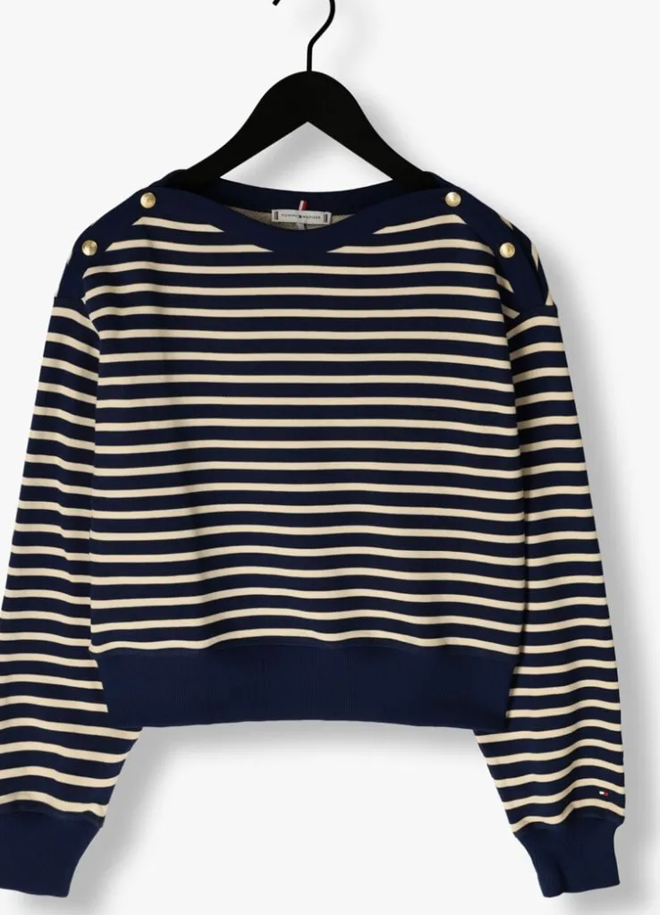 blauwe tommy hilfiger trui gold btn boat-nk swtshirt
