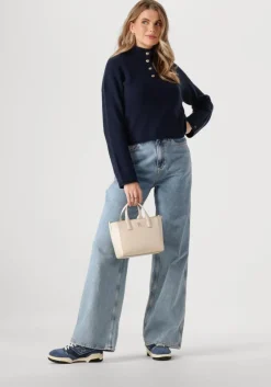 blauwe tommy hilfiger trui gold button polo ls sweater