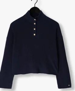 blauwe tommy hilfiger trui gold button polo ls sweater