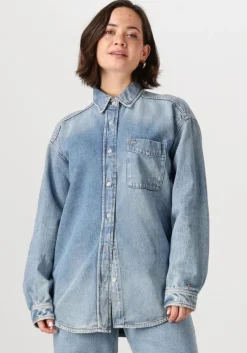 blauwe tommy jeans blouses relaxed fit overshirt ai6037 ext