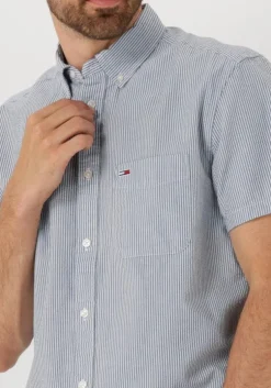 blauwe tommy jeans casual overhemd tjm reg seersucker stp ss shirt