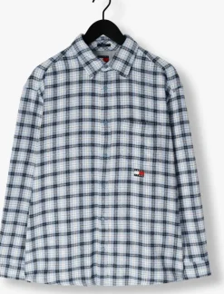 blauwe tommy jeans casual overhemd tjm badge flannel shirt ext