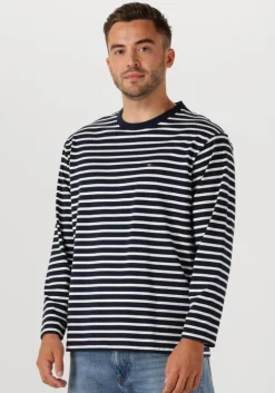 blauwe tommy jeans polo / t-shirt tjm reg sflag breton stripe ls