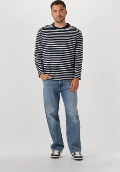 blauwe tommy jeans polo / t-shirt tjm reg sflag breton stripe ls
