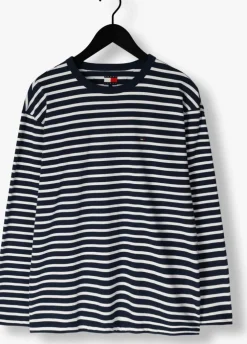 blauwe tommy jeans polo / t-shirt tjm reg sflag breton stripe ls