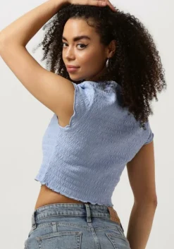 blauwe tommy jeans top tjw slim smock tee