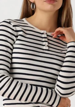 blauwe tommy jeans tops & t-shirts tjw slim button rib c-neck ls ext