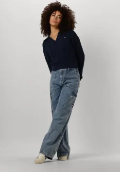 blauwe tommy jeans trui tjw cable rugby sweater