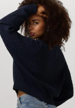 blauwe tommy jeans trui tjw cable rugby sweater