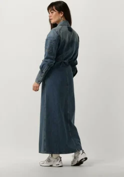blauwe vanilia midi jurk denim midi dress