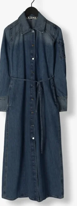 blauwe vanilia midi jurk denim midi dress