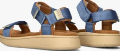 blauwe woden platte sandalen line