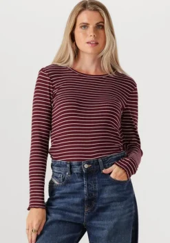 bordeaux selected femme tops & t-shirts slfanna ls crew neck tee str