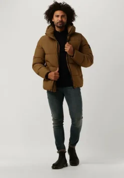 bruine calvin klein gewatteerde jas crinkle nylon puffer jacket