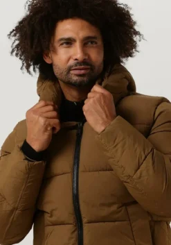 bruine calvin klein gewatteerde jas crinkle nylon puffer jacket