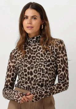 bruine catwalk junkie tops & t-shirts mesh turtle neck leopard long sleeve