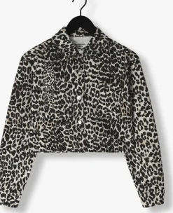 bruine colourful rebel blouses olle leopard cropped denim blouse